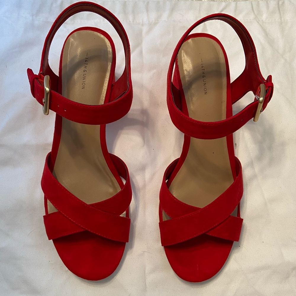 14th & Union Red Faux Suede Sandals Vegan